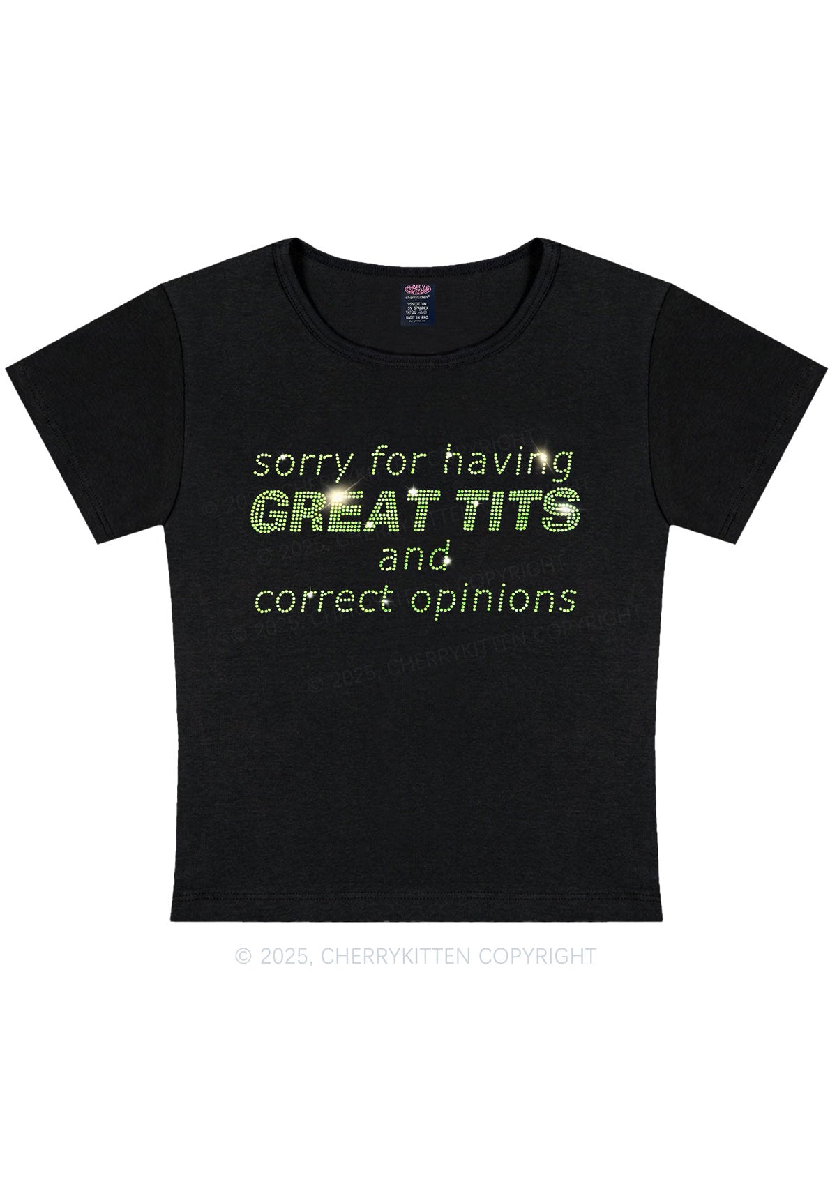 Curvy Rhinestone Sorry For Having Correct Opinions Y2K Baby Tee Cherrykitten