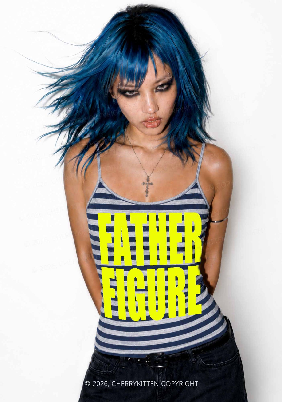 Father Figure Y2K Navy Grey Striped Spaghetti Strap Cami Cherrykitten