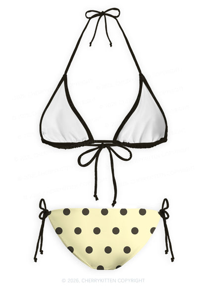 Yellow And Black Dots Y2K Print Bikini Set Cherrykitten