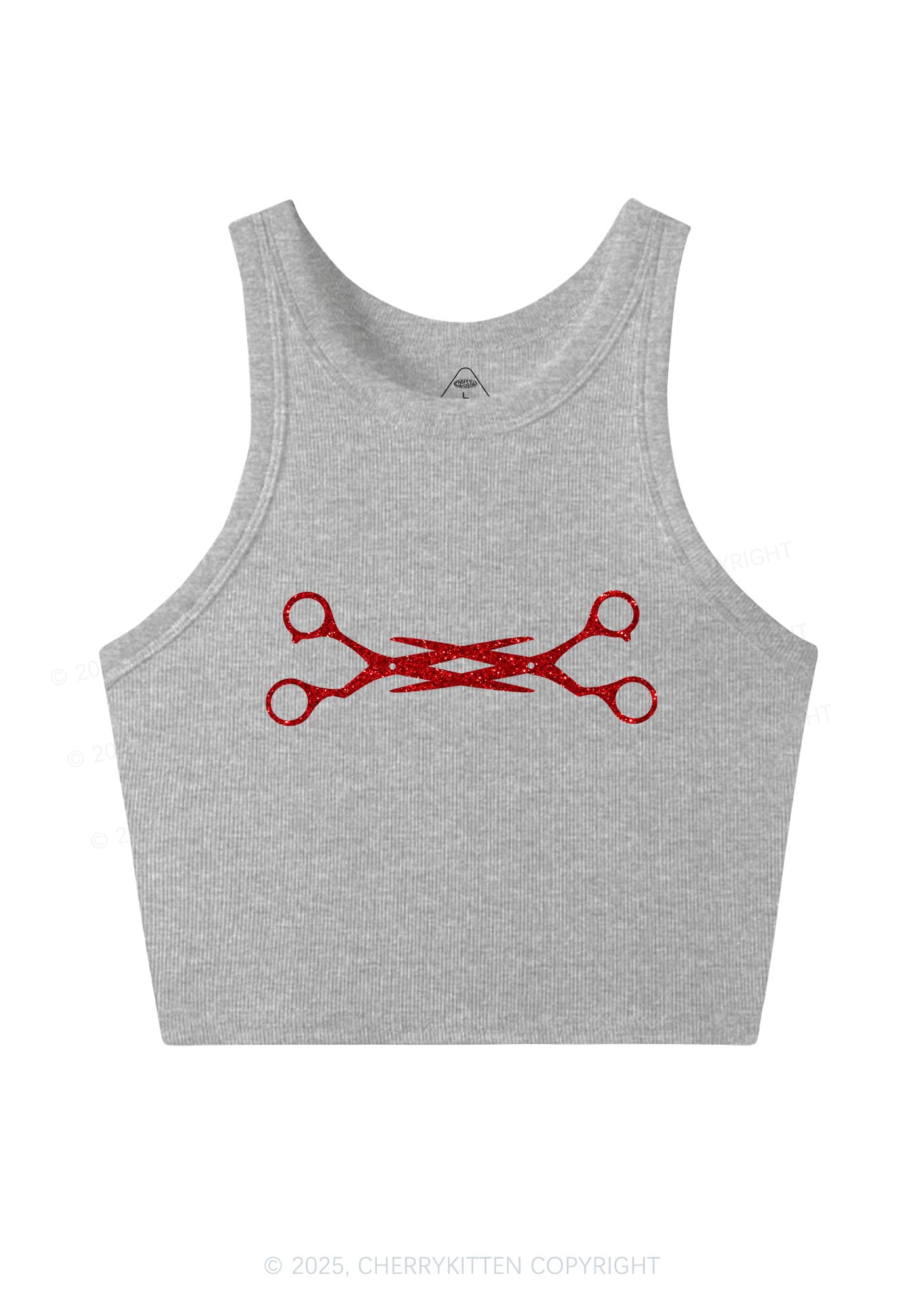 Glitter Pink Scissor Pride Y2K Crop Tank Top Cherrykitten