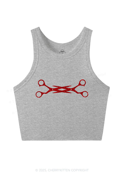 Glitter Pink Scissor Pride Y2K Crop Tank Top Cherrykitten