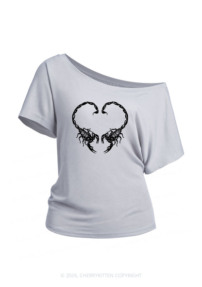 Skull Scorpion Heart Y2K Off Shoulder Tee Cherrykitten