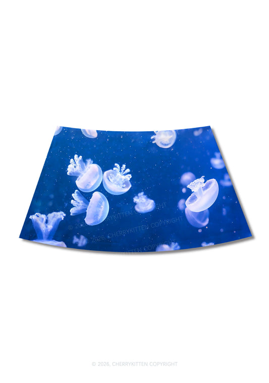 Deep Sea White Jellyfish Y2K Print Mini Skirt Cherrykitten