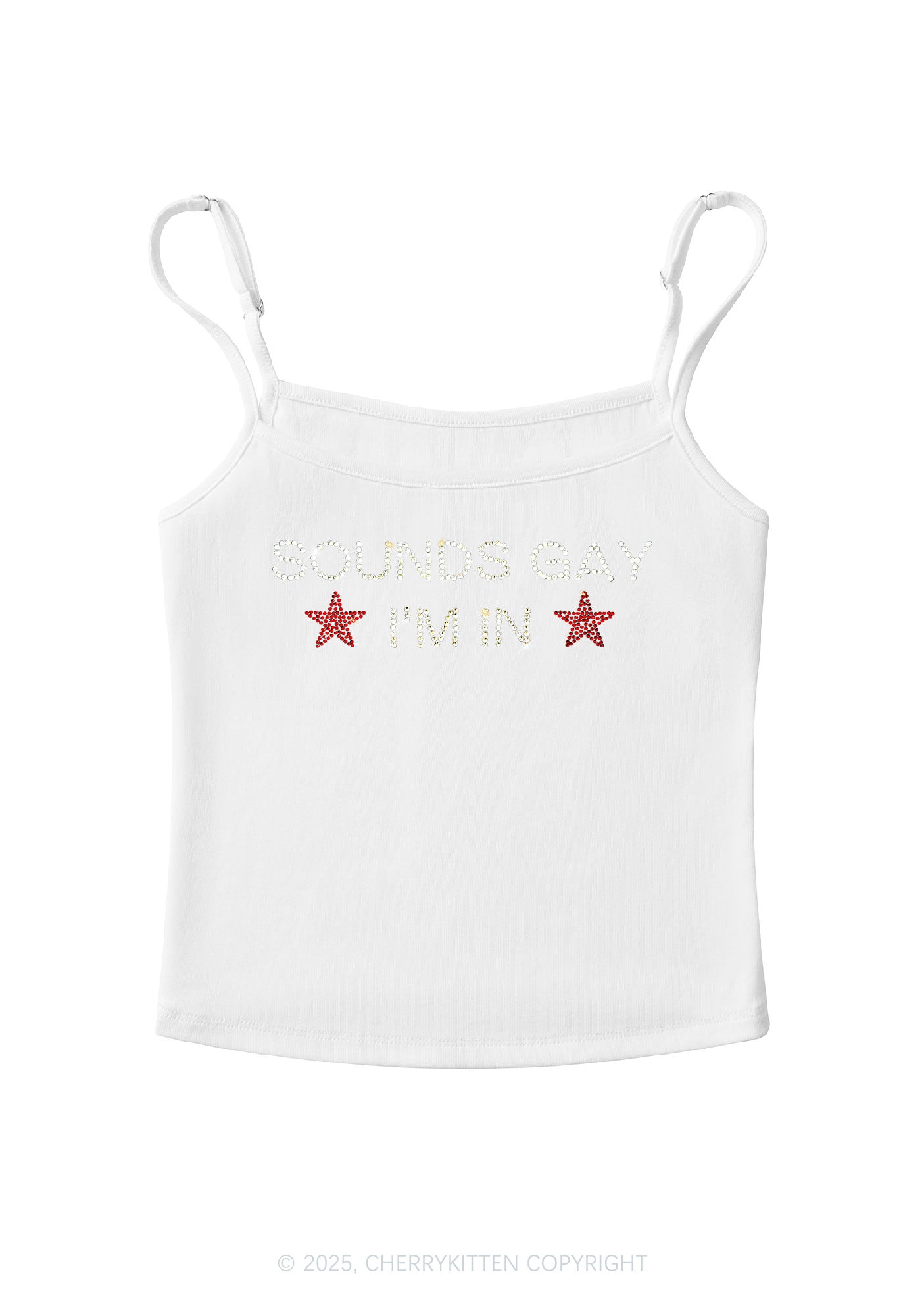 Rhinestone Sounds Gay Pride Y2K Spaghetti Strap Cami Cherrykitten