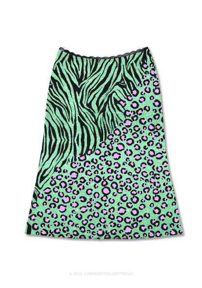 Mint Leopard Y2K Print Midi Skirt Cherrykitten