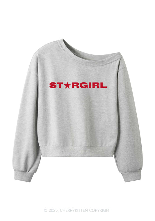 Red Stargirl Y2K Off Shoulder Sweatshirts Cherrykitten