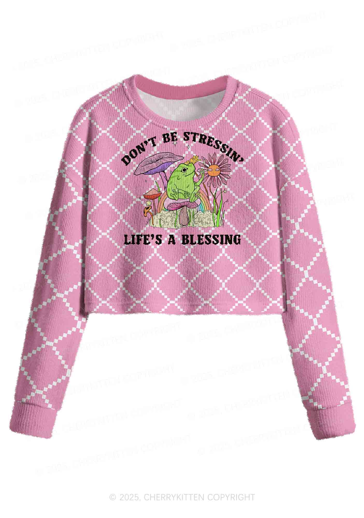 Dont Be Stressin Y2K Christmas Crop Knit Sweatshirt Cherrykitten