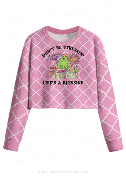 Dont Be Stressin Y2K Christmas Crop Knit Sweatshirt Cherrykitten
