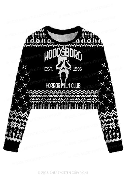 Halloween Black Horror Club Y2K Christmas Crop Knit Sweatshirt Cherrykitten