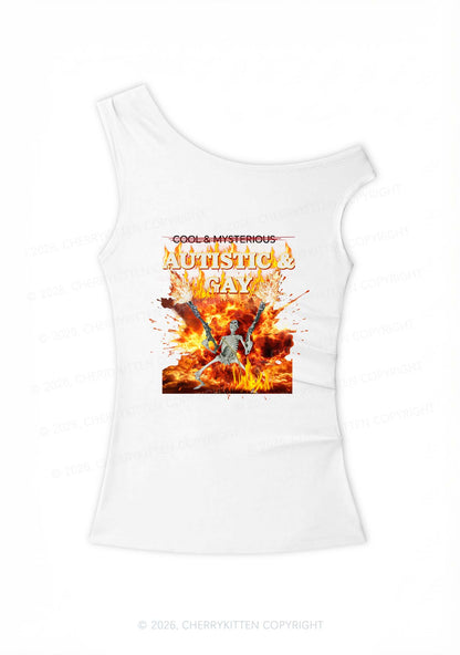 Autistic Gay Skeleton Y2K Off Shoulder Tank Top Cherrykitten