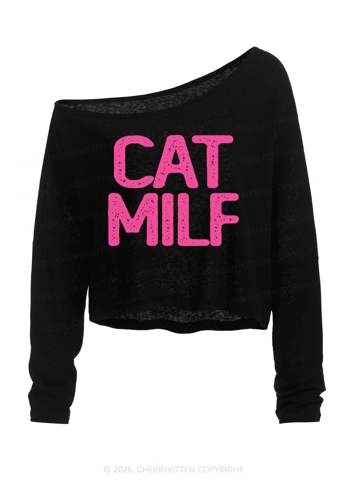 Cat Mxxf Y2K Off Shoulder Long Sleeve Crop Top Cherrykitten