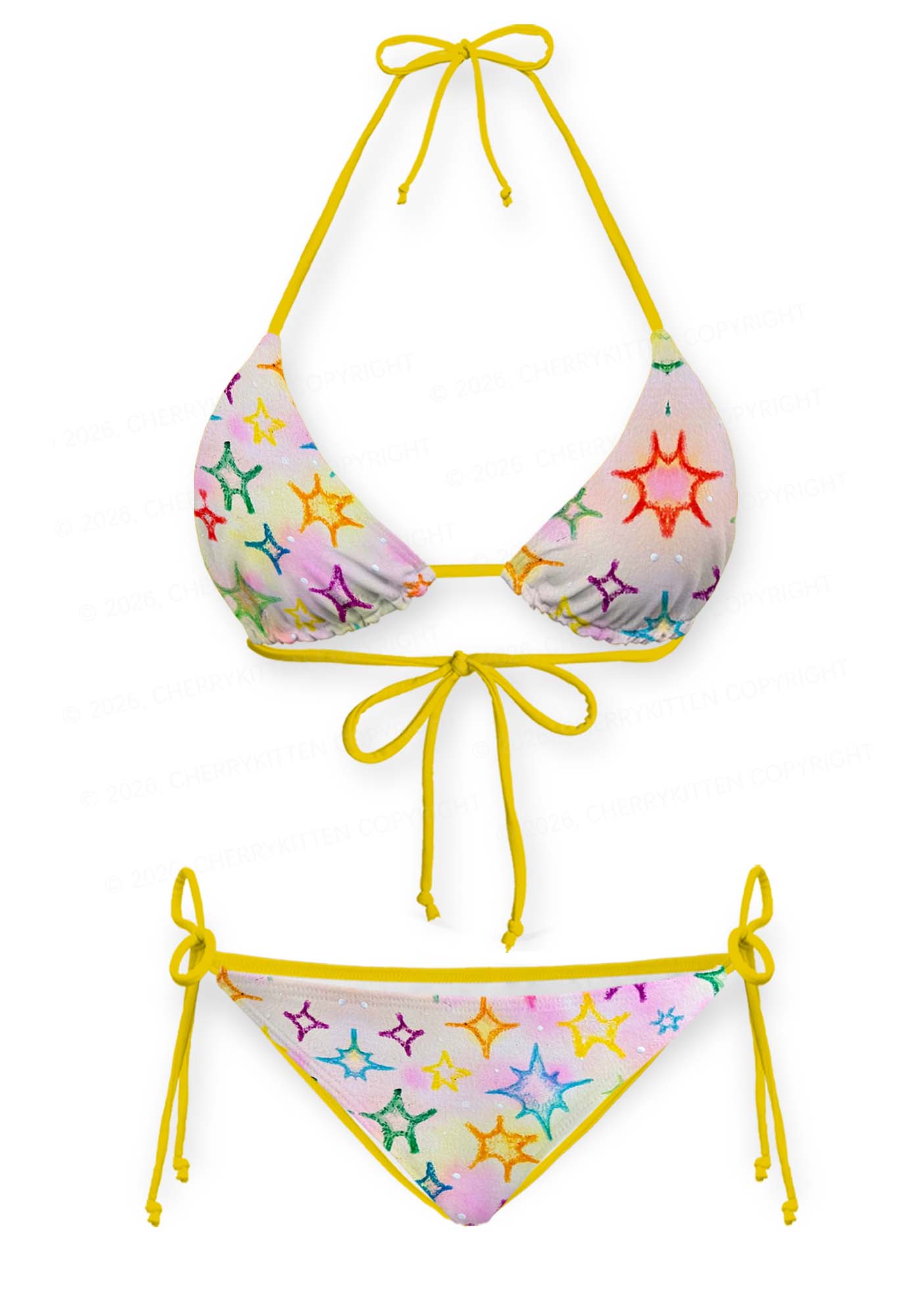 Rainbow Star Y2K Print Bikini Set Cherrykitten