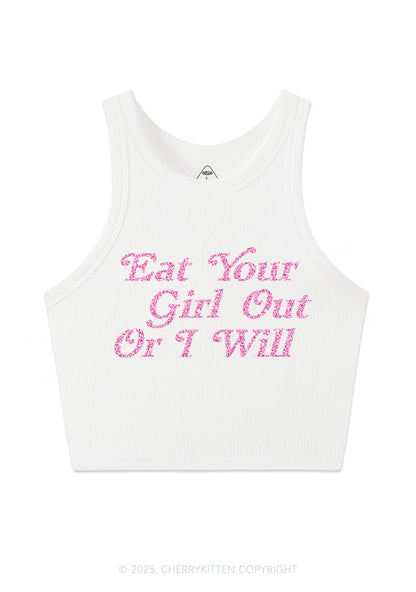 Glitter Eat Your Girl Out Y2K Crop Tank Top Cherrykitten