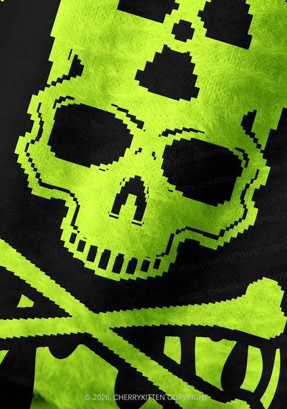 Fluorescent Green Skull Y2K Print Knit Beanie Cherrykitten