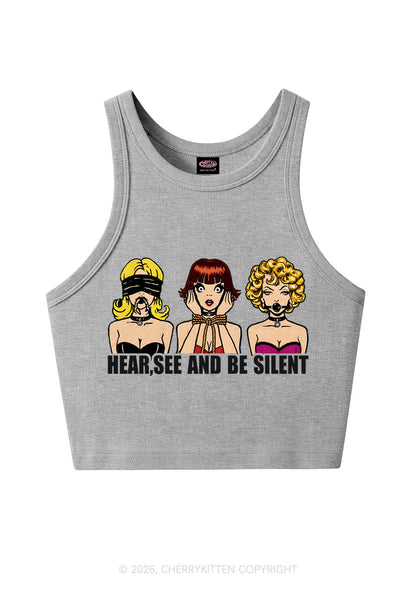 Hear See Be Silent Y2K Crop Tank Top Cherrykitten
