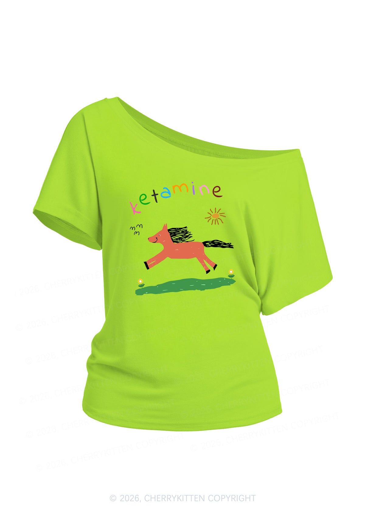 Orange Pony Y2K Off Shoulder Tee Cherrykitten