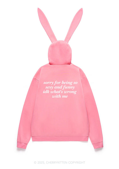 Sorry For Being So Funny Y2K Bunny Ear Zip Hoodie Cherrykitten