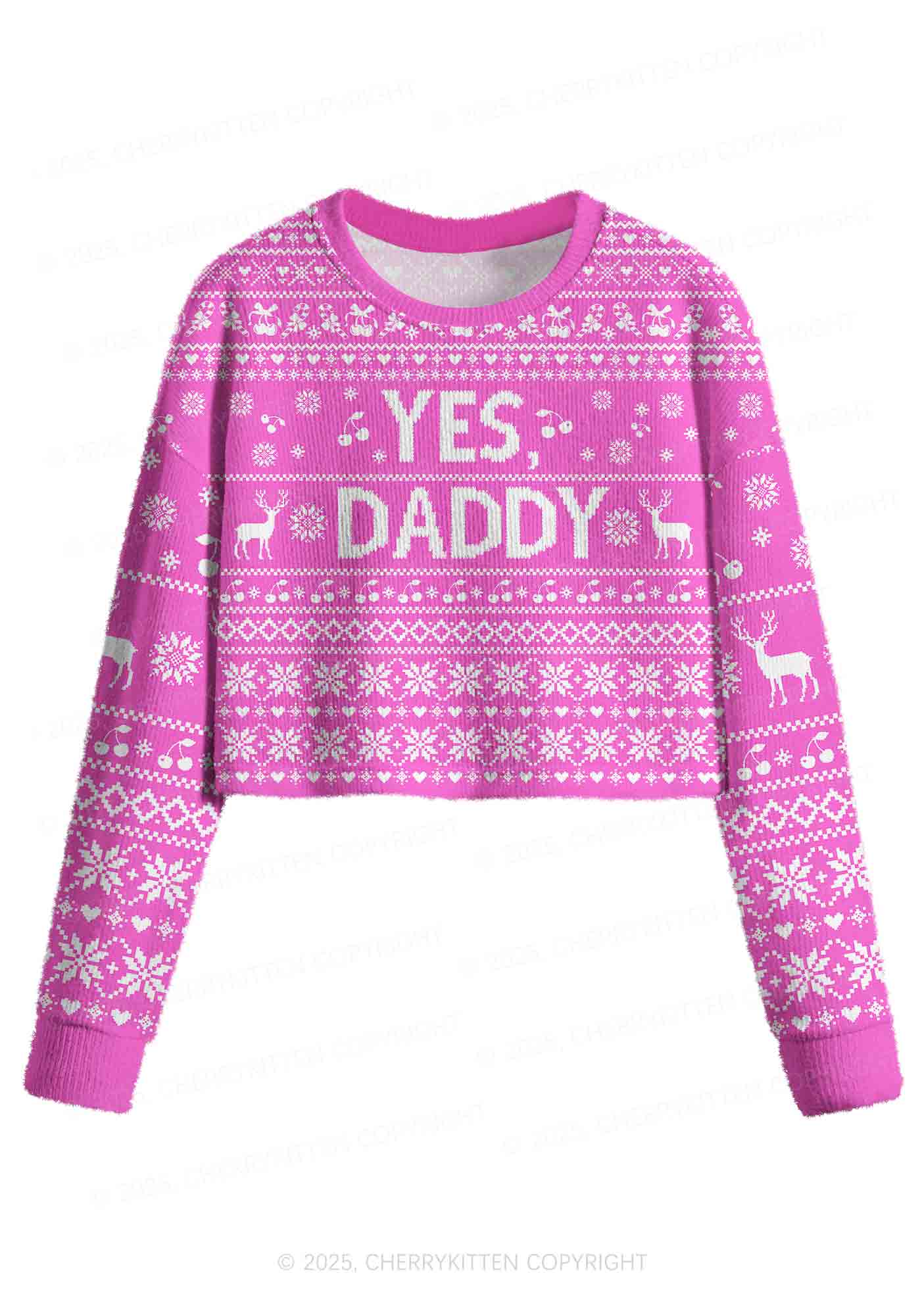 Yes Daddy Y2K Christmas Crop Knit Sweatshirt Cherrykitten