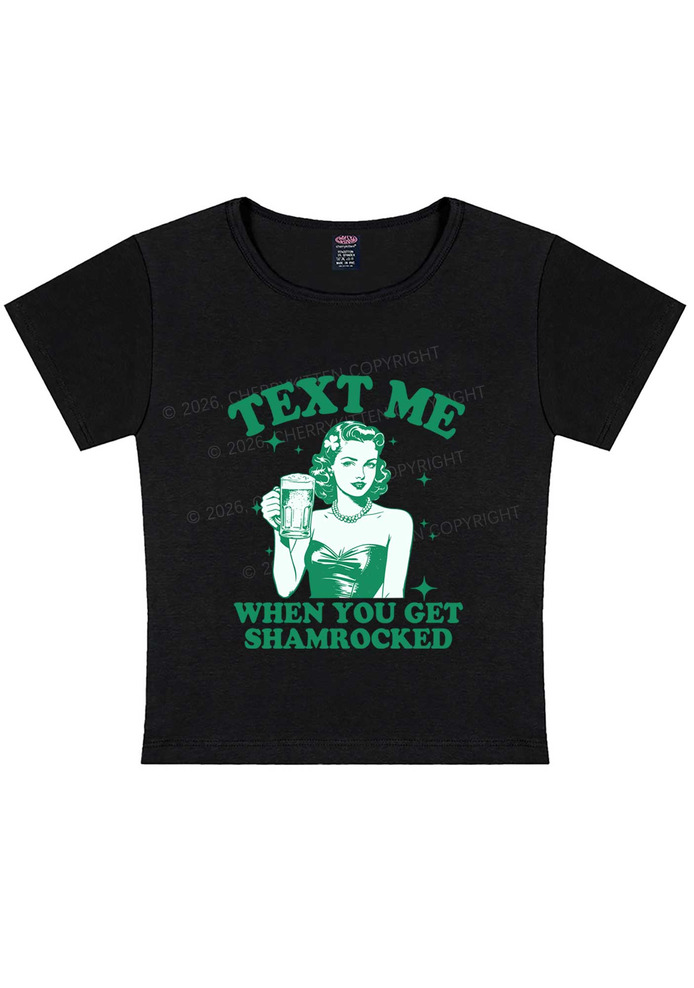 Text Me When You Get Shamrocked St Patricks Y2K Baby Tee Cherrykitten