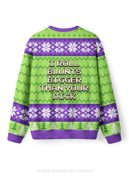 I Roll Blunts Y2K Christmas Knit Sweatshirt Cherrykitten