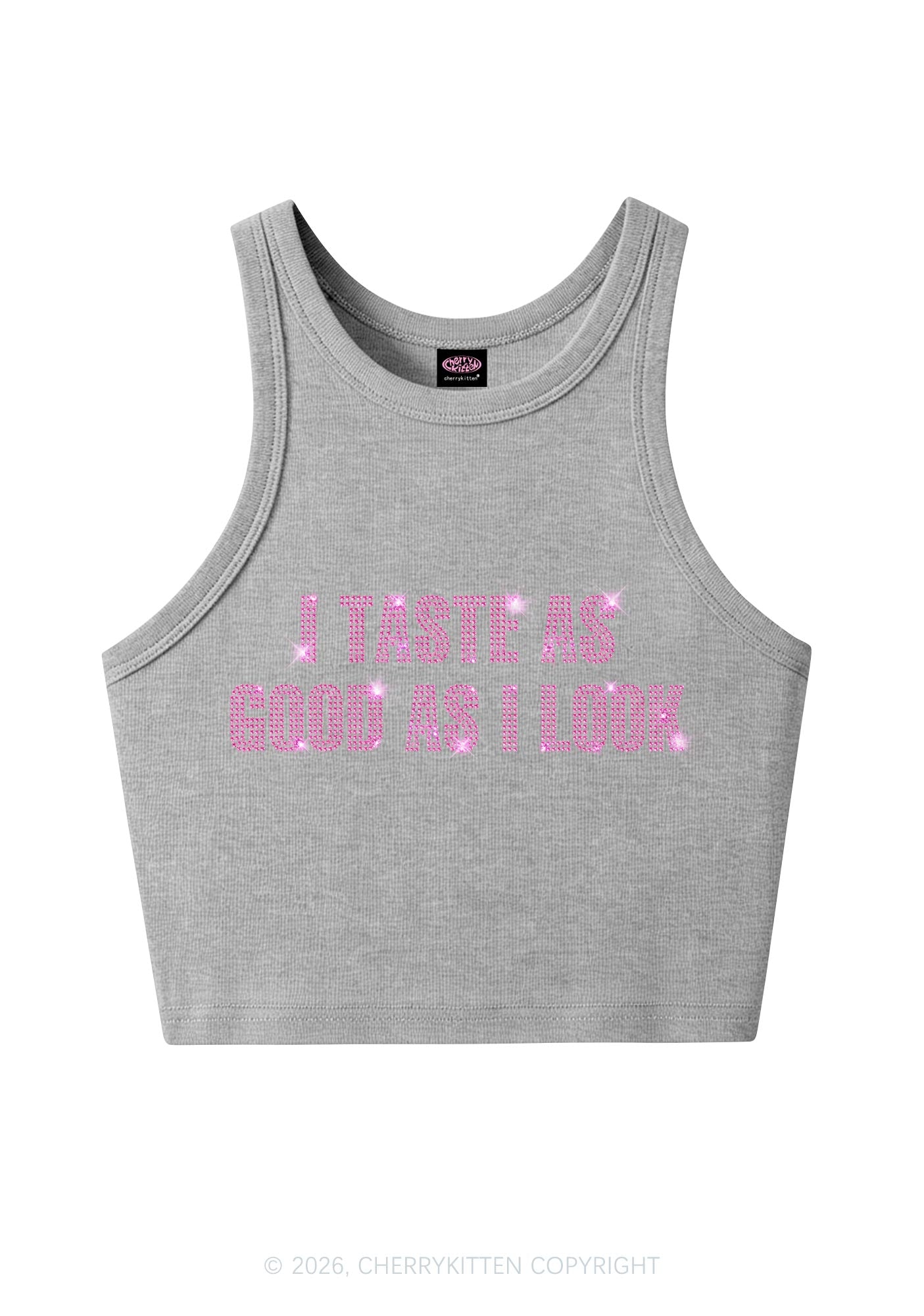 Rhinestone Taste Good Y2K Crop Tank Top Cherrykitten