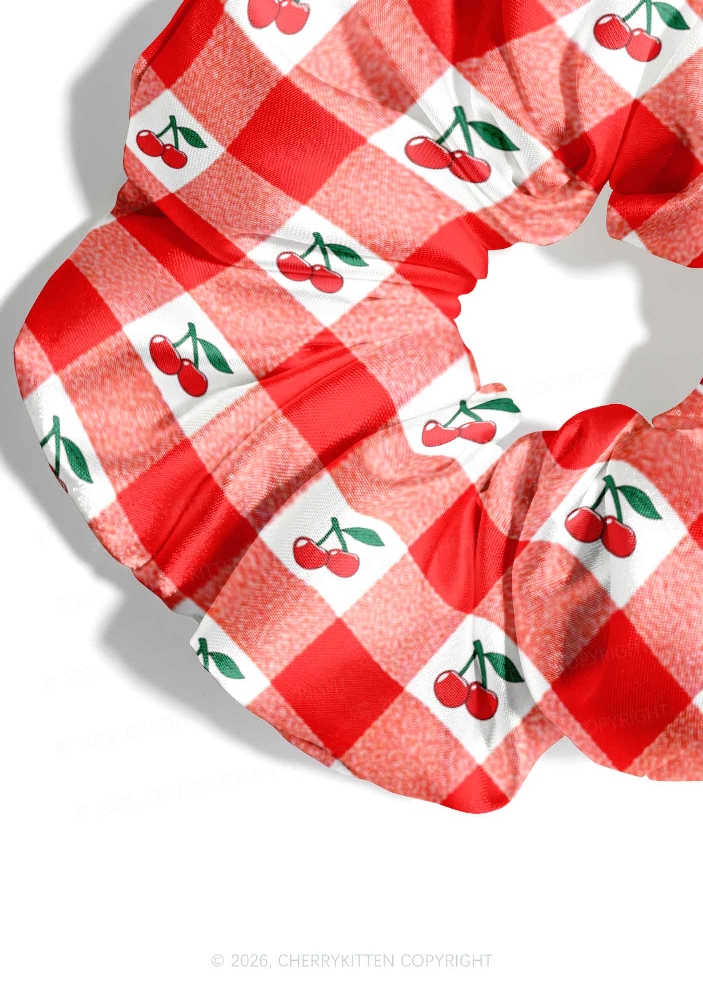 Cherry Red Plaid Y2K Hair Scrunchie Cherrykitten