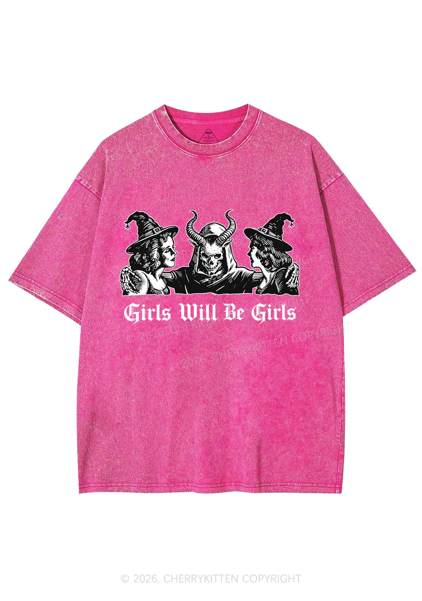 Halloween Witch Girl Y2K Shirts Washed Tee Cherrykitten