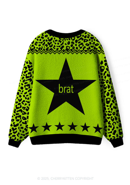 Green Brat Star Y2K Christmas Cardigan Knit Sweatshirt Cherrykitten