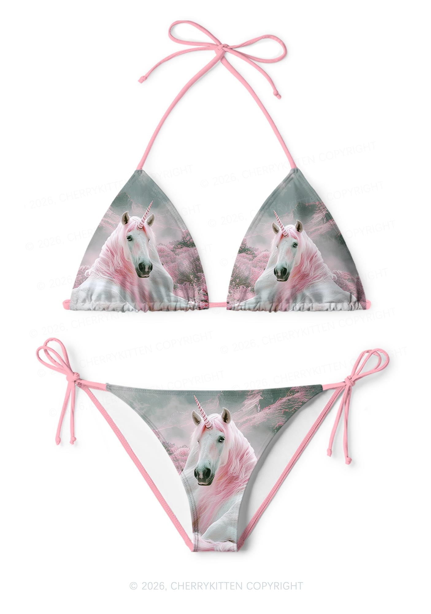 Pink Hair Unicorn Pride Y2K Print Bikini Set Cherrykitten