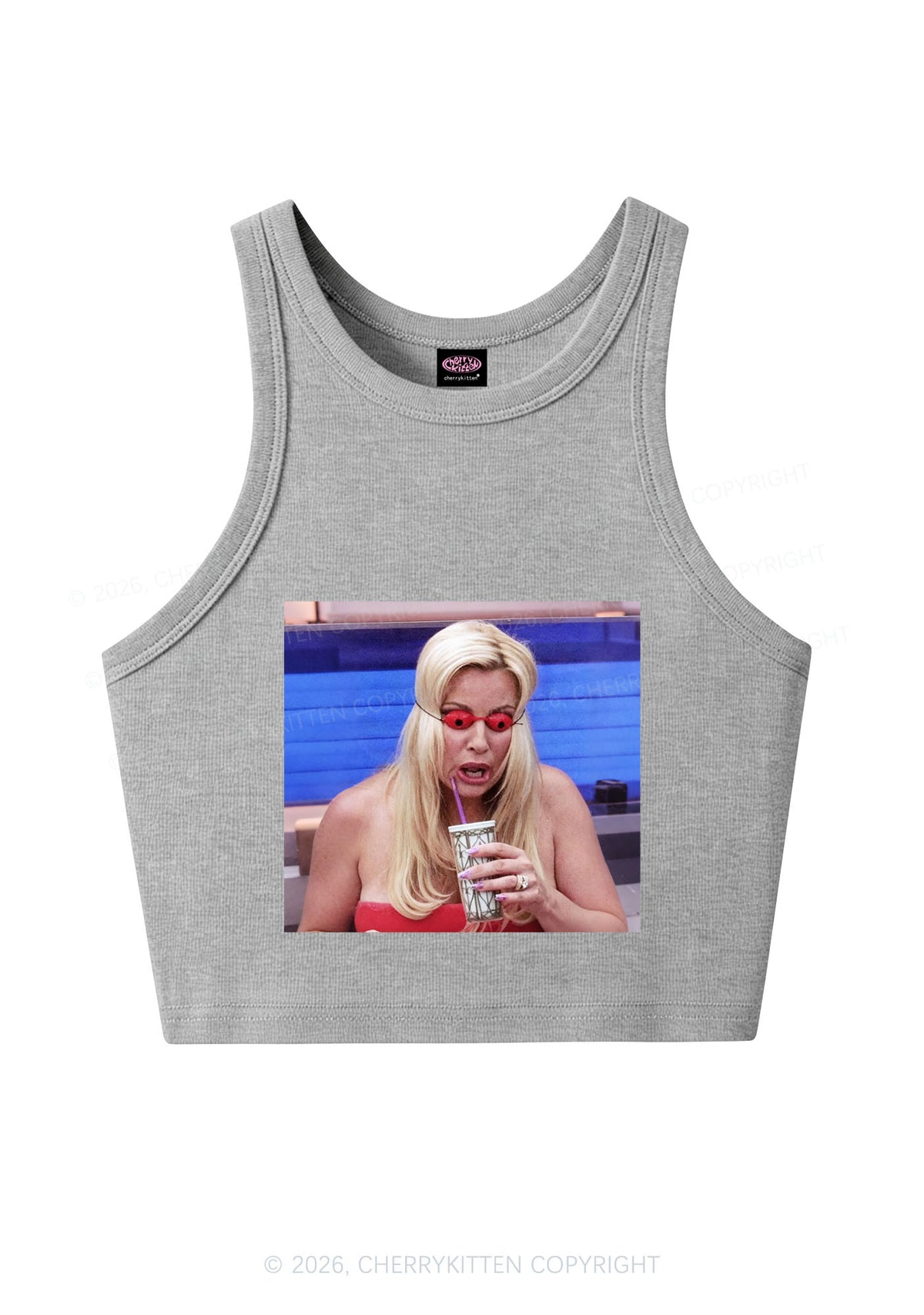 Red Eyeball Blonde Y2K Crop Tank Top Cherrykitten
