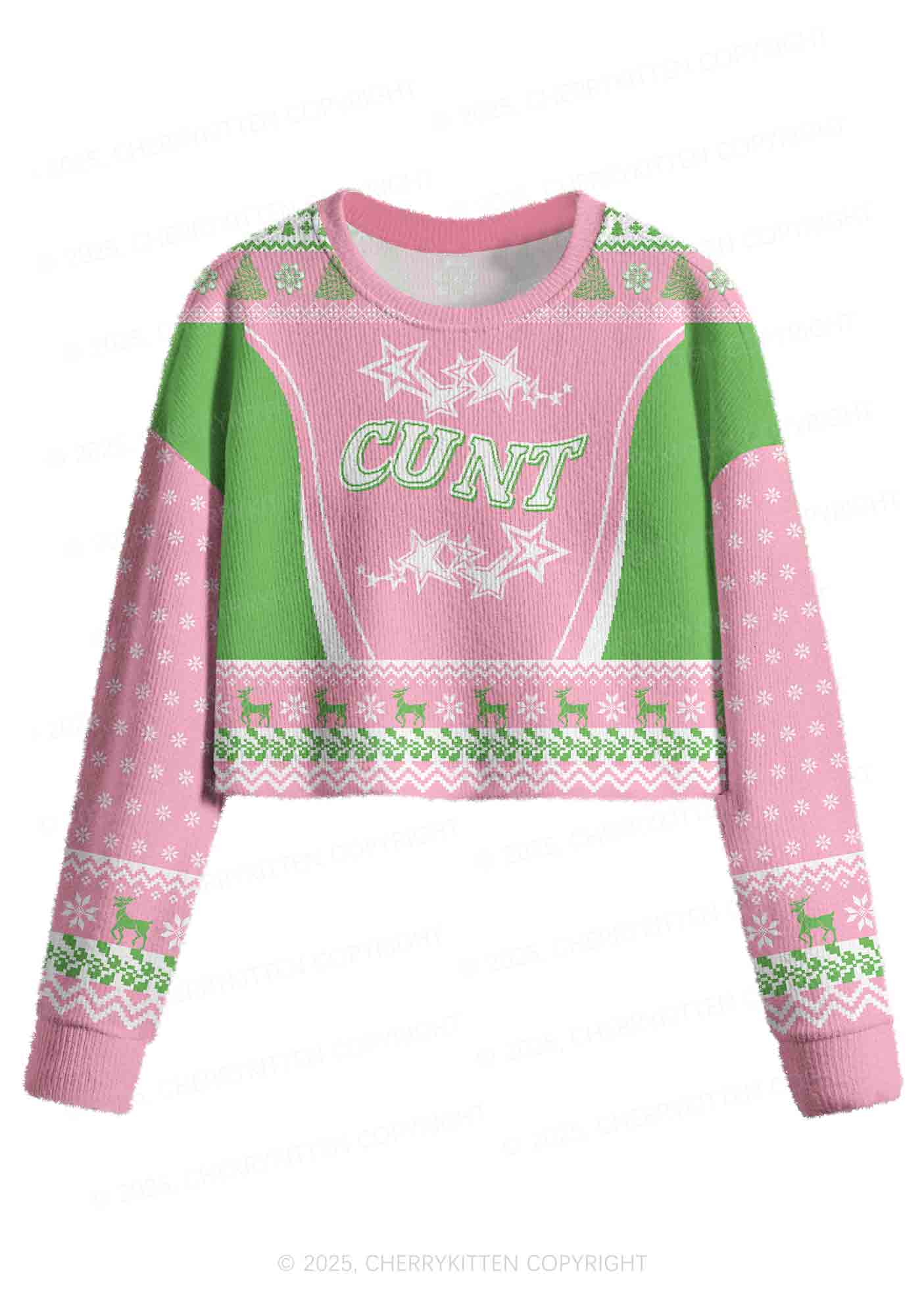 Cxxt Stars Y2K Christmas Crop Knit Sweatshirt Cherrykitten