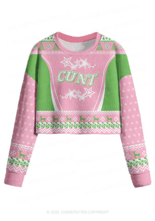 Cxxt Stars Y2K Christmas Crop Knit Sweatshirt Cherrykitten