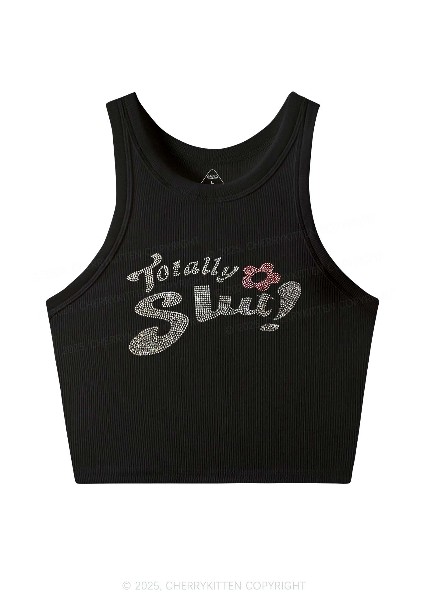 Rhinestone Totally Slxt Y2K Crop Tank Top Cherrykitten