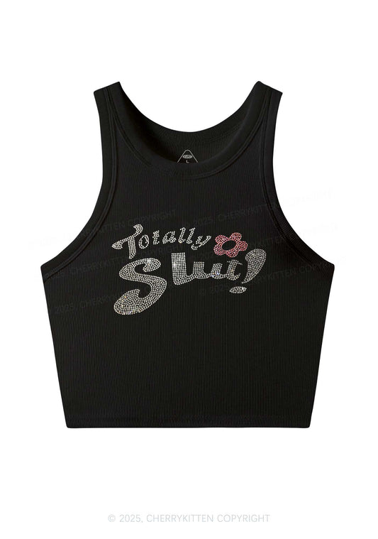 Rhinestone Totally Slxt Y2K Crop Tank Top Cherrykitten