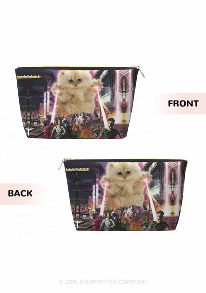 Super Power Kitten Y2K Leather Makeup Bag Cherrykitten