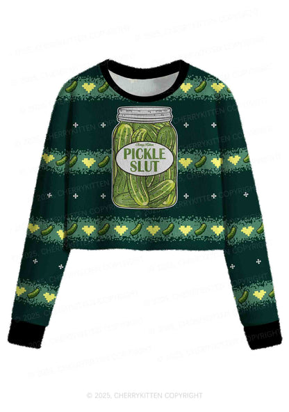 Pickle Slxt Y2K Christmas Crop Knit Sweatshirt Cherrykitten