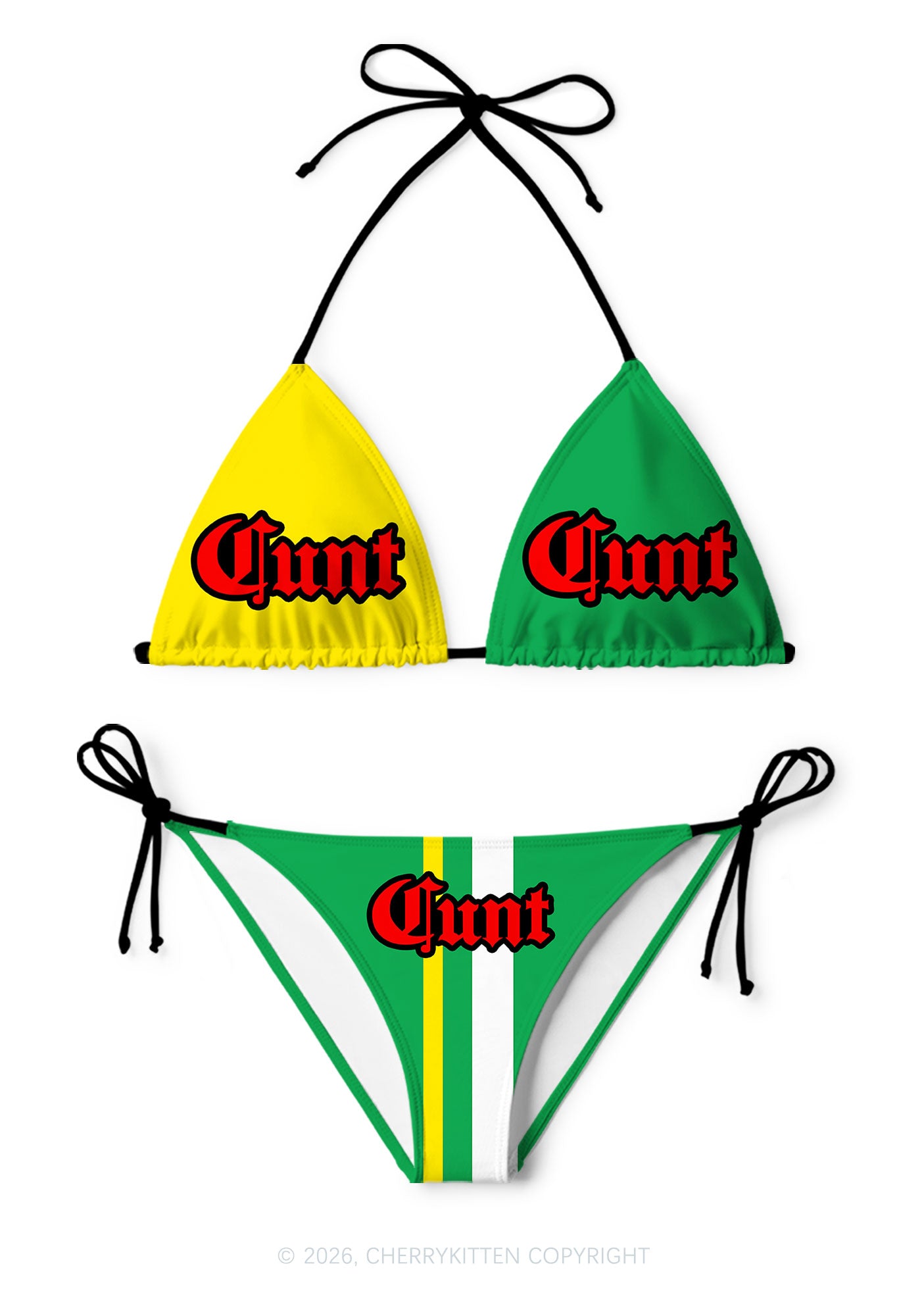 Gothic Red Cxxt Y2K Print Bikini Set Cherrykitten