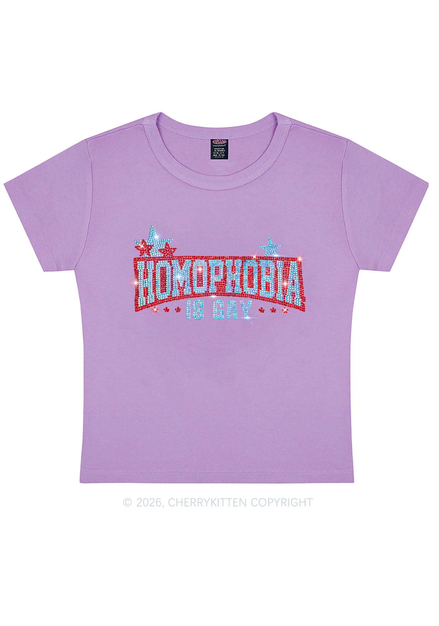 Rhinestone Homophobia Is Gay Pride Y2K Baby Tee Cherrykitten