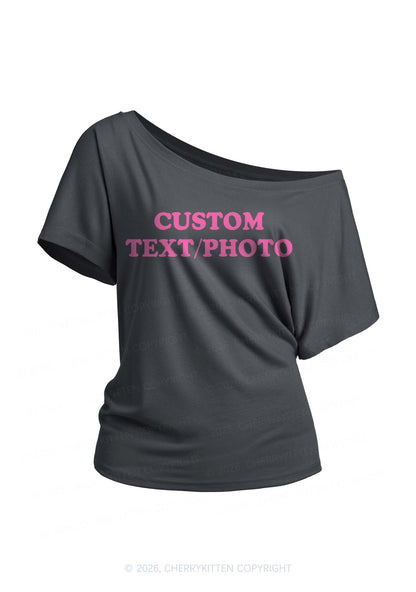 Custom Personalized Text Y2K Off Shoulder Tee Cherrykitten