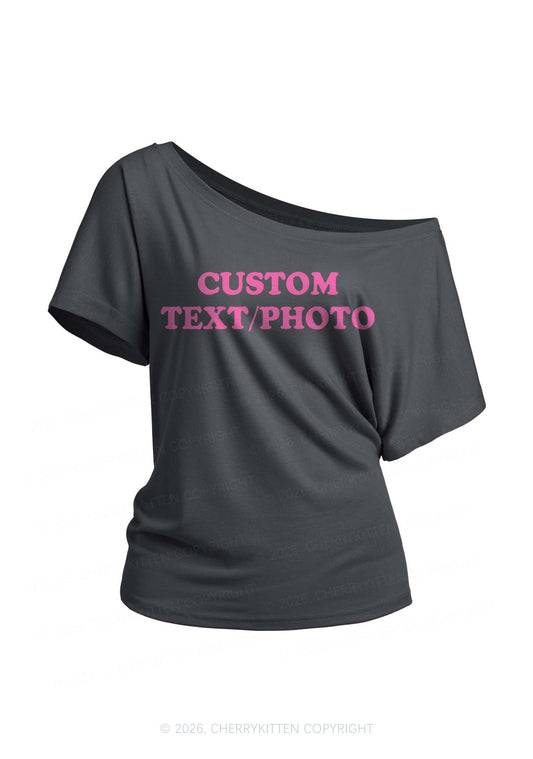 Custom Personalized Text Y2K Off Shoulder Tee Cherrykitten