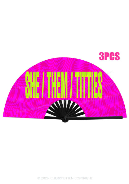 She Them Txtties Pride Y2K Rave Hand Fan Cherrykitten