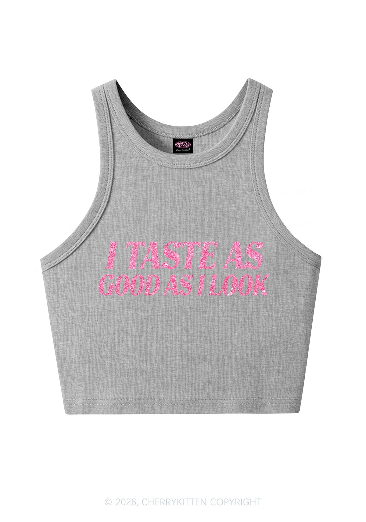 Glitter I Taste Good Y2K Crop Tank Top Cherrykitten