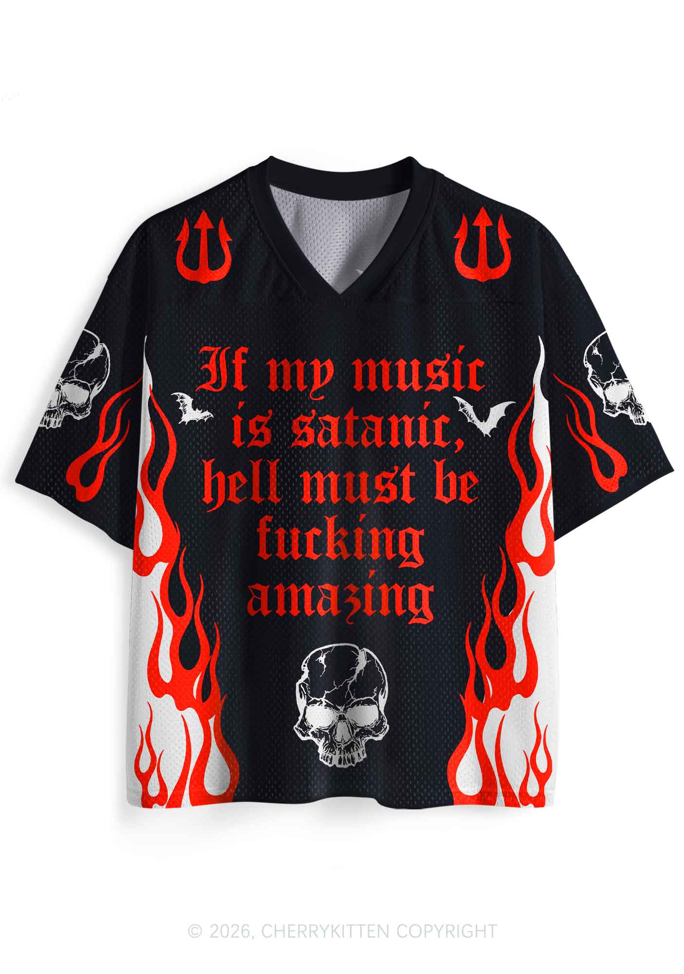 Halloween My Music Is Satanic Y2K Sport Jersey Shirts Cherrykitten