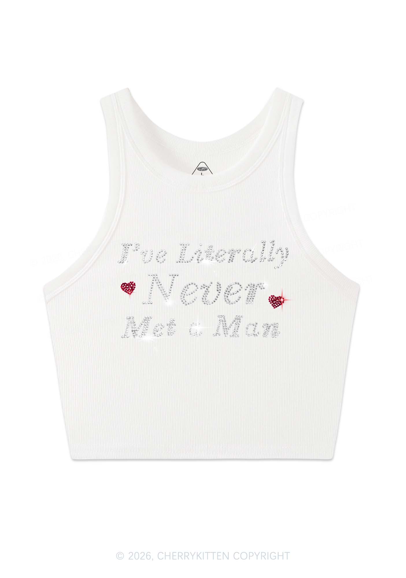 Rhinestone Never Met A Man Pride Y2K Crop Tank Top Cherrykitten