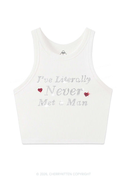 Rhinestone Never Met A Man Pride Y2K Crop Tank Top Cherrykitten