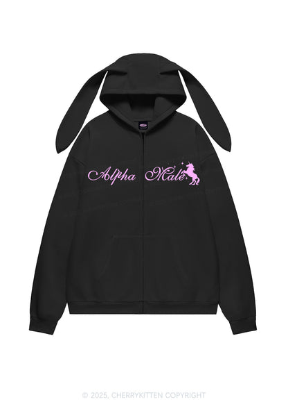 Alpha Male Y2K Bunny Ear Zip Hoodie Cherrykitten