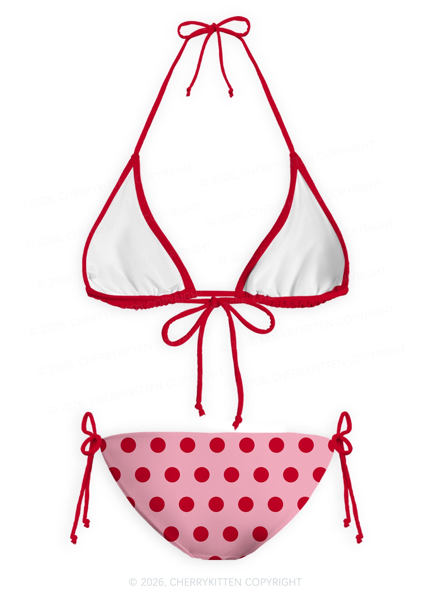 Red Dots On Pink Y2K Print Bikini Set Cherrykitten
