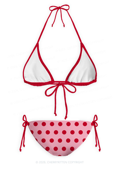 Red Dots On Pink Y2K Print Bikini Set Cherrykitten