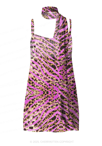 Sparkle Pink Leopard Y2K Mesh Slip Dress Cherrykitten
