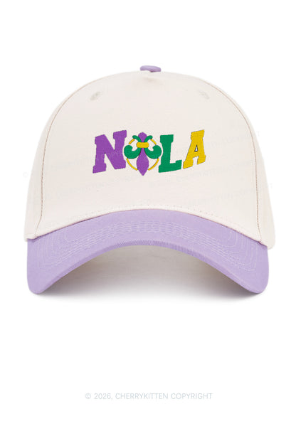 Embroidered Nola Fleur De Lis Y2K Color Block Baseball Cap Cherrykitten